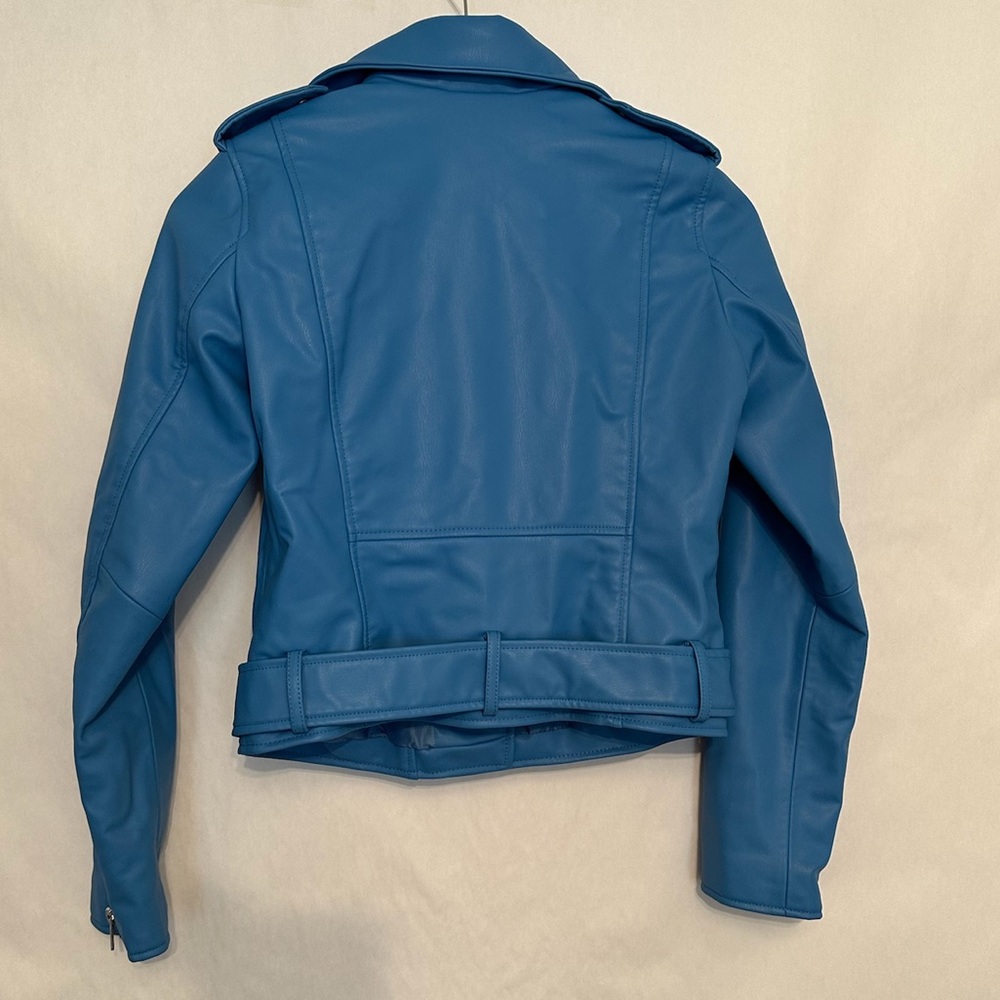 ZARA Faux Leather Blue Moto Jacket XS Biker Blogger Favorite TikTok Style - Picture 8 of 15
